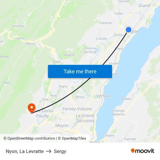 Nyon, La Levratte to Sergy map