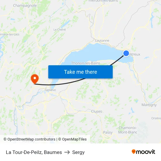 La Tour-De-Peilz, Baumes to Sergy map