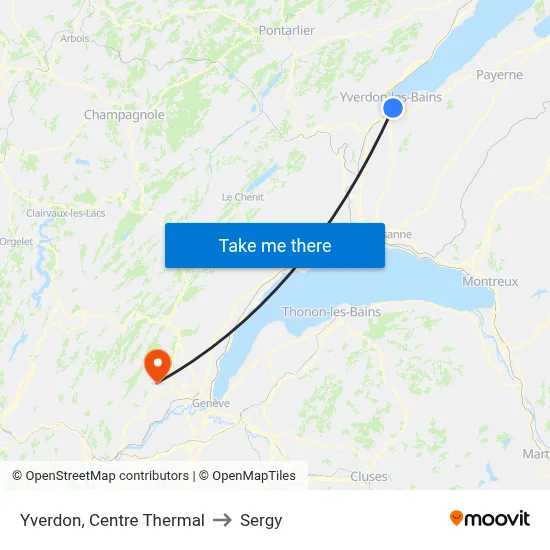 Yverdon, Centre Thermal to Sergy map