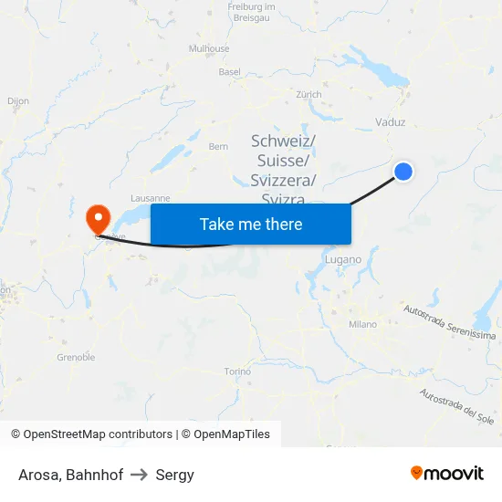 Arosa, Bahnhof to Sergy map