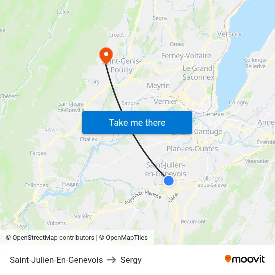 Saint-Julien-En-Genevois to Sergy map