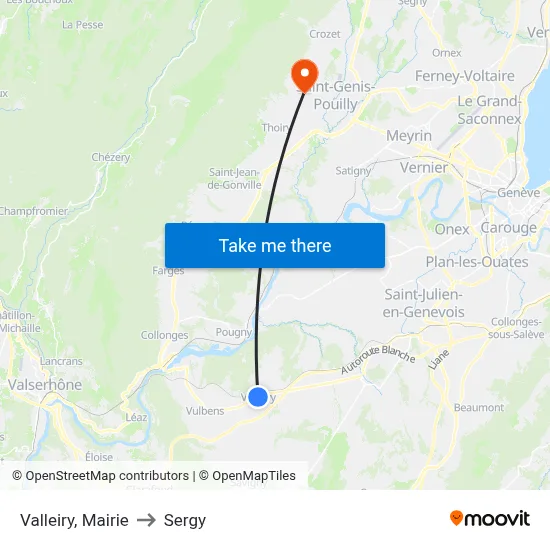 Valleiry, Mairie to Sergy map