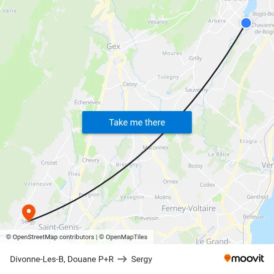 Divonne-Les-B, Douane P+R to Sergy map