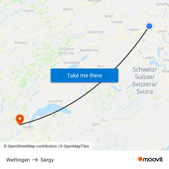 Wettingen to Sergy map