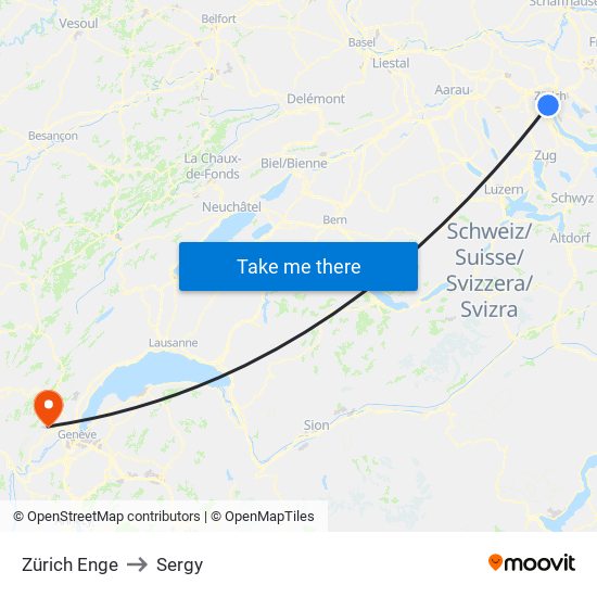 Zürich Enge to Sergy map