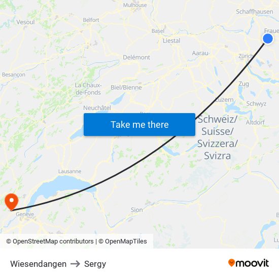 Wiesendangen to Sergy map