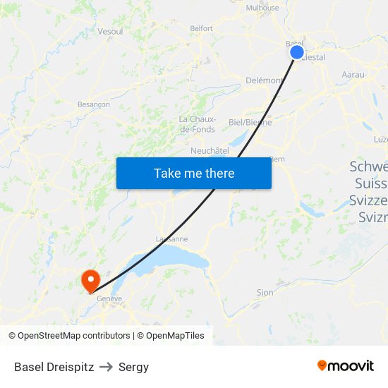 Basel Dreispitz to Sergy map