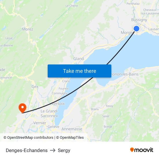 Denges-Echandens to Sergy map