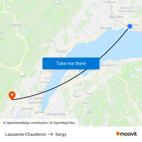 Lausanne-Chauderon to Sergy map