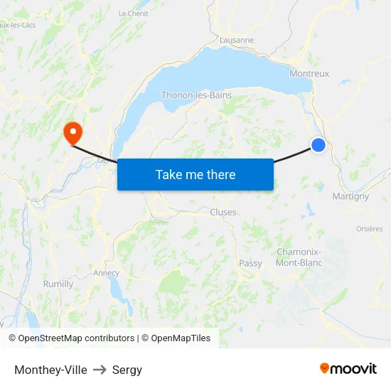 Monthey-Ville to Sergy map