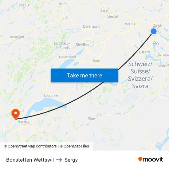 Bonstetten-Wettswil to Sergy map