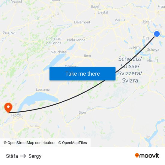 Stäfa to Sergy map