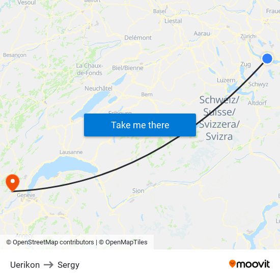 Uerikon to Sergy map