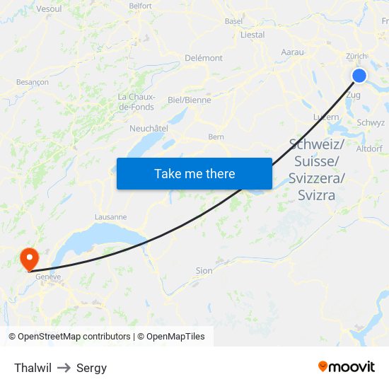 Thalwil to Sergy map