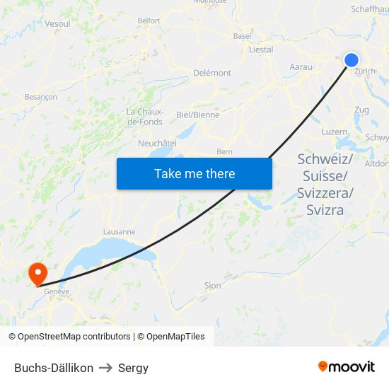 Buchs-Dällikon to Sergy map