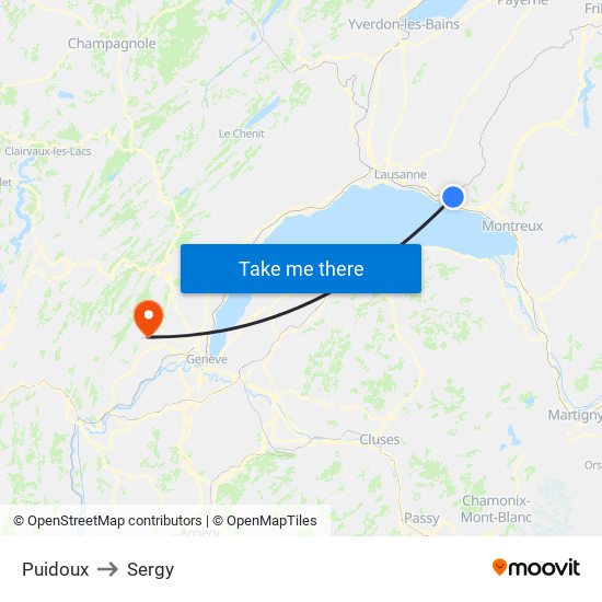 Puidoux to Sergy map