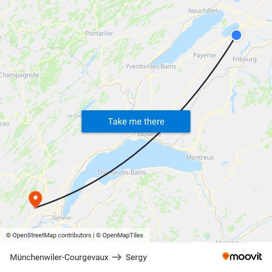 Münchenwiler-Courgevaux to Sergy map