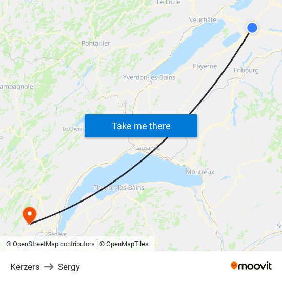 Kerzers to Sergy map