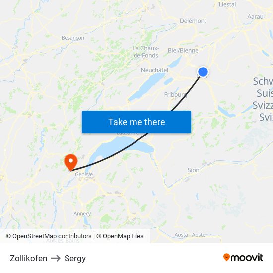 Zollikofen to Sergy map