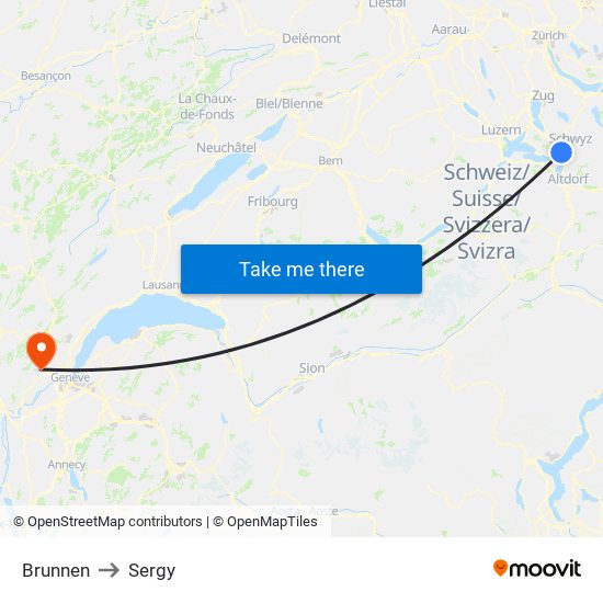 Brunnen to Sergy map