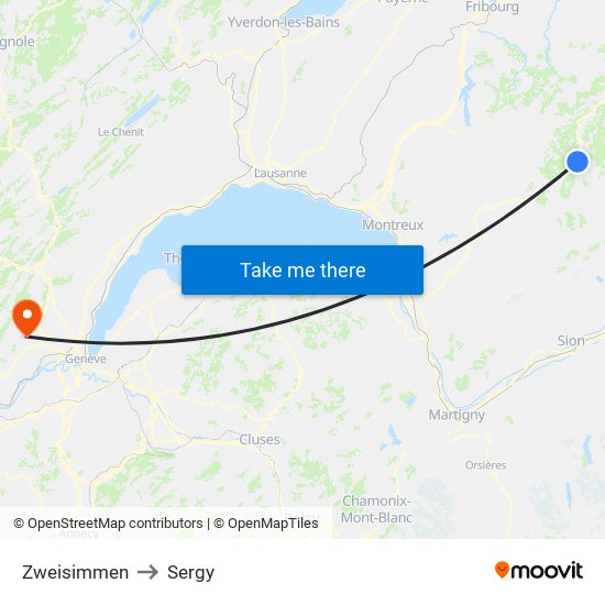 Zweisimmen to Sergy map