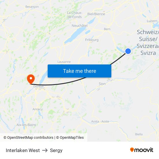 Interlaken West to Sergy map