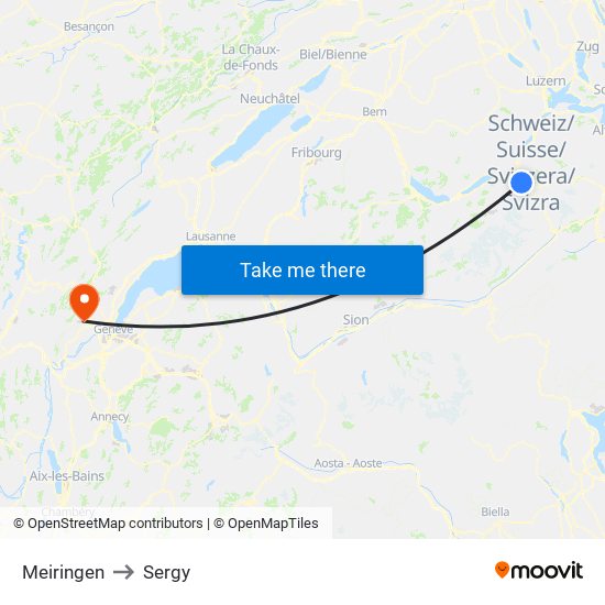 Meiringen to Sergy map