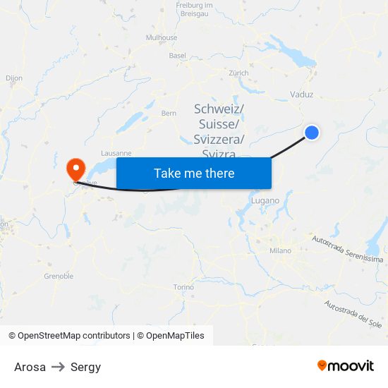 Arosa to Sergy map