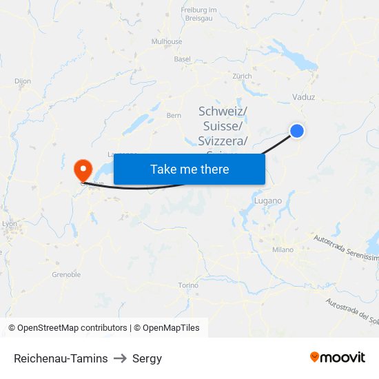 Reichenau-Tamins to Sergy map