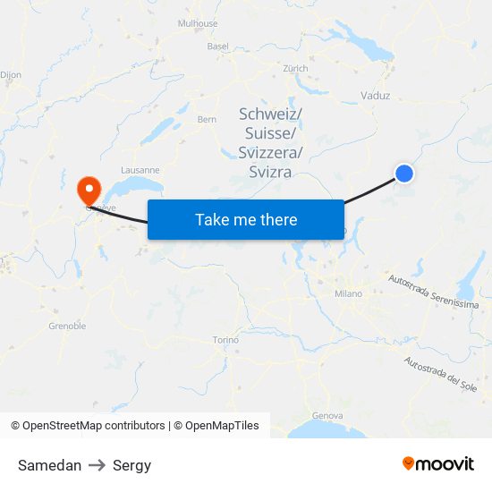 Samedan to Sergy map