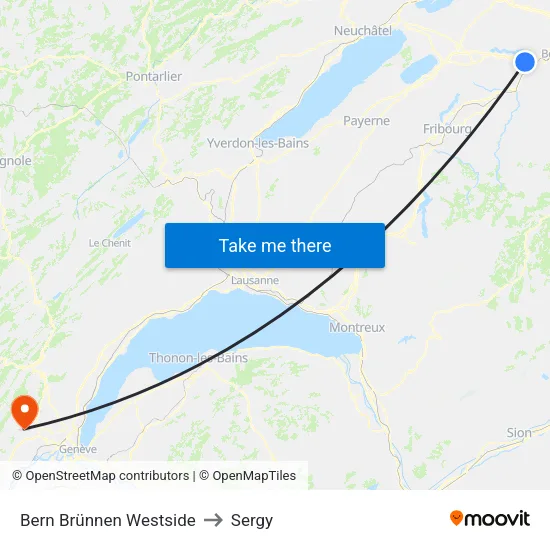 Bern Brünnen Westside to Sergy map