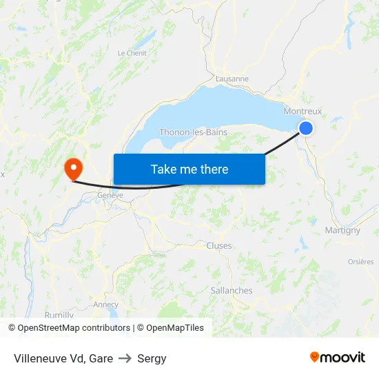 Villeneuve Vd, Gare to Sergy map