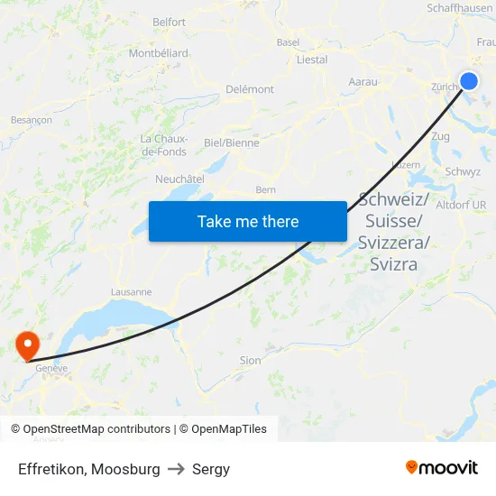 Effretikon, Moosburg to Sergy map