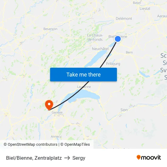 Biel/Bienne, Zentralplatz to Sergy map
