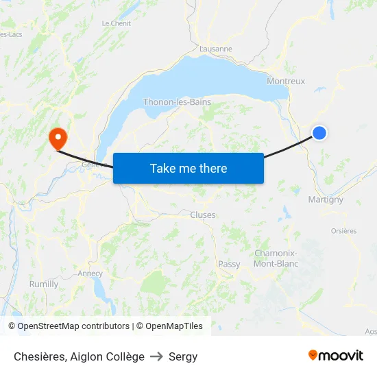 Chesières, Aiglon Collège to Sergy map