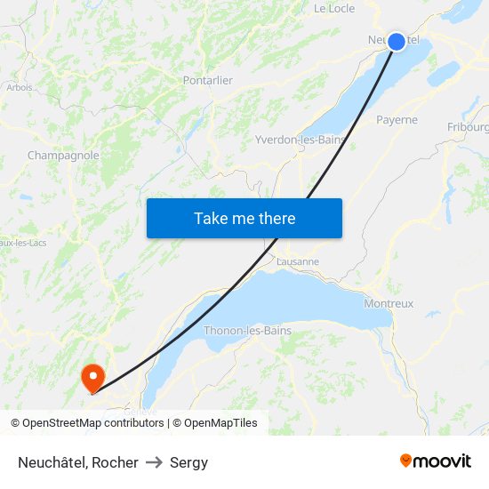 Neuchâtel, Rocher to Sergy map