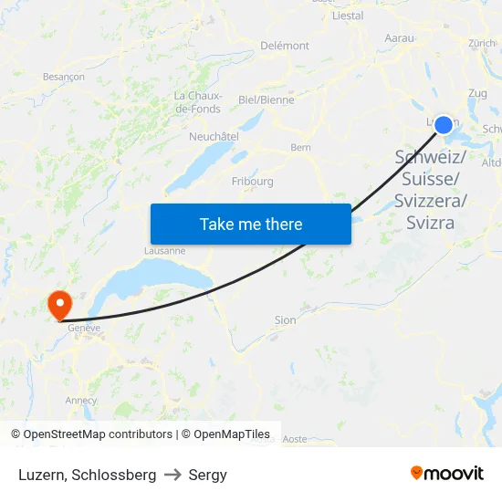 Luzern, Schlossberg to Sergy map