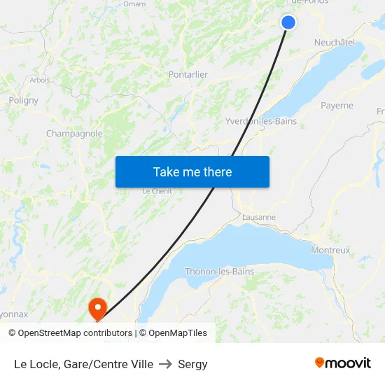 Le Locle, Gare/Centre Ville to Sergy map