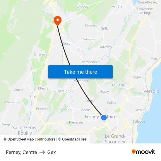 Ferney, Centre to Gex map