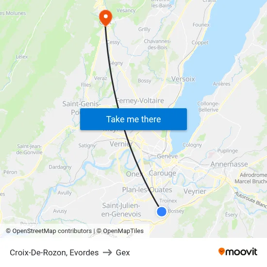 Croix-De-Rozon, Evordes to Gex map