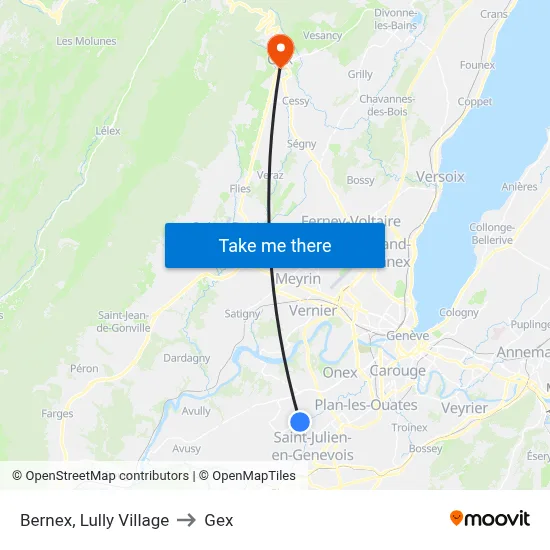 Bernex, Lully Village to Gex map