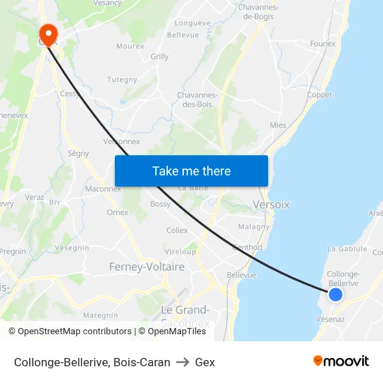 Collonge-Bellerive, Bois-Caran to Gex map