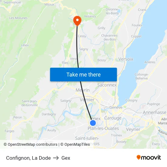Confignon, La Dode to Gex map