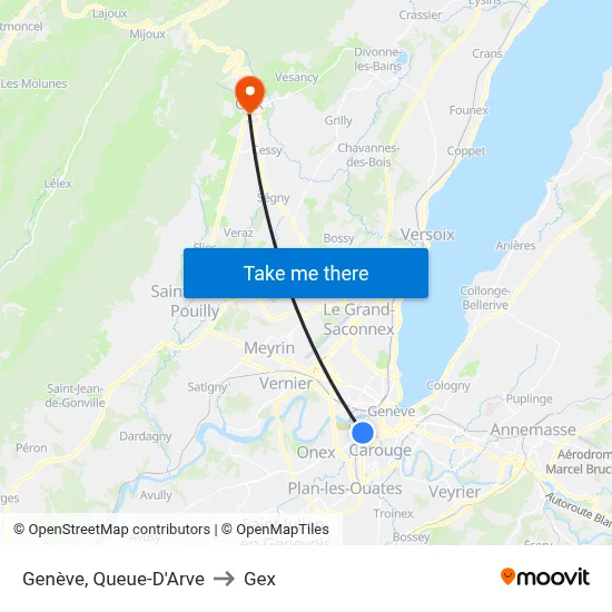 Genève, Queue-D'Arve to Gex map