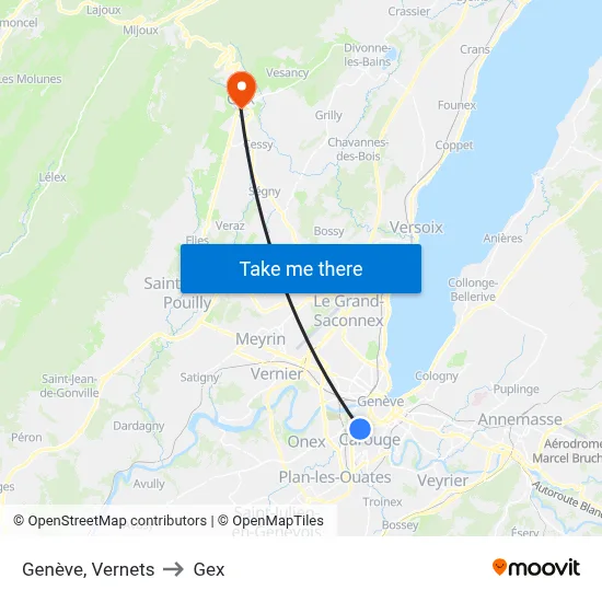 Genève, Vernets to Gex map