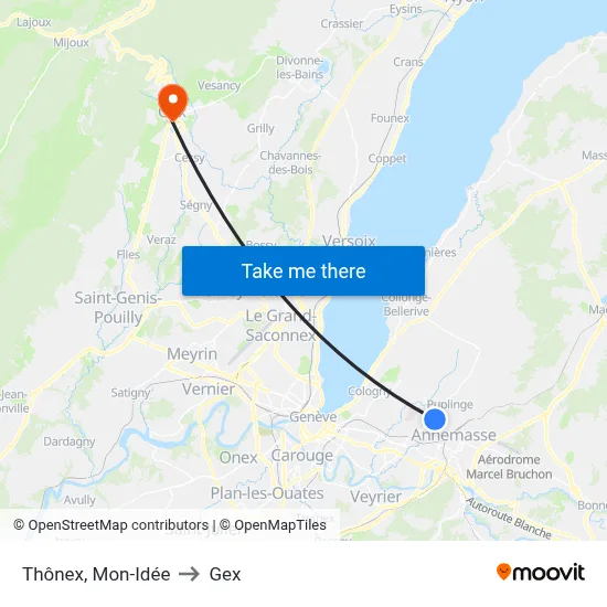 Thônex, Mon-Idée to Gex map