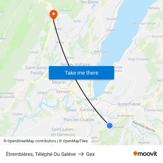 Étrembières, Téléphé Du Salève to Gex map