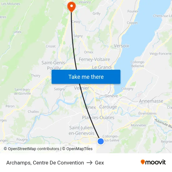 Archamps, Centre De Convention to Gex map