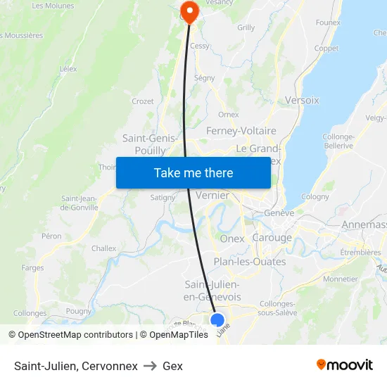 Saint-Julien, Cervonnex to Gex map