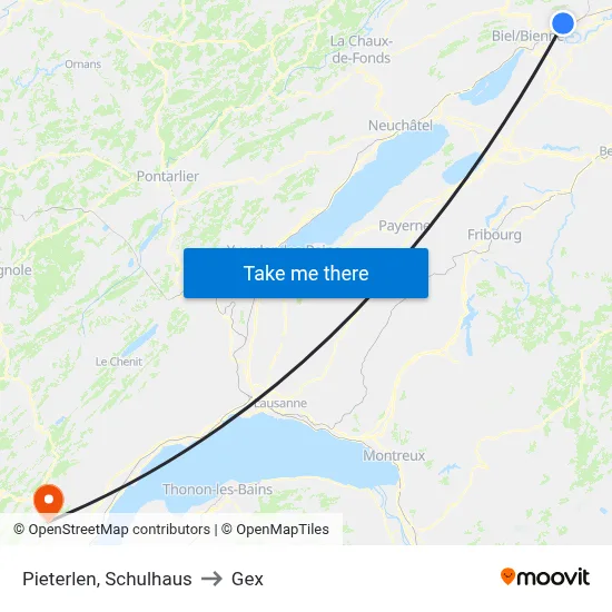 Pieterlen, Schulhaus to Gex map